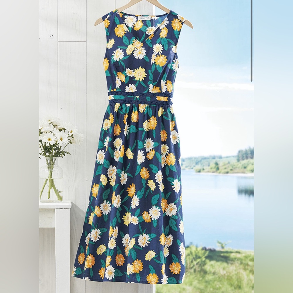 Coldwater Creek Daisy Impromptu Picnic Dress Womens size PM petite medium blue